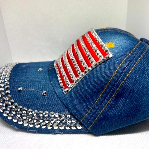 American Denim Baseball Hat w/Rhinestones, NWOT - Picture 2 of 8